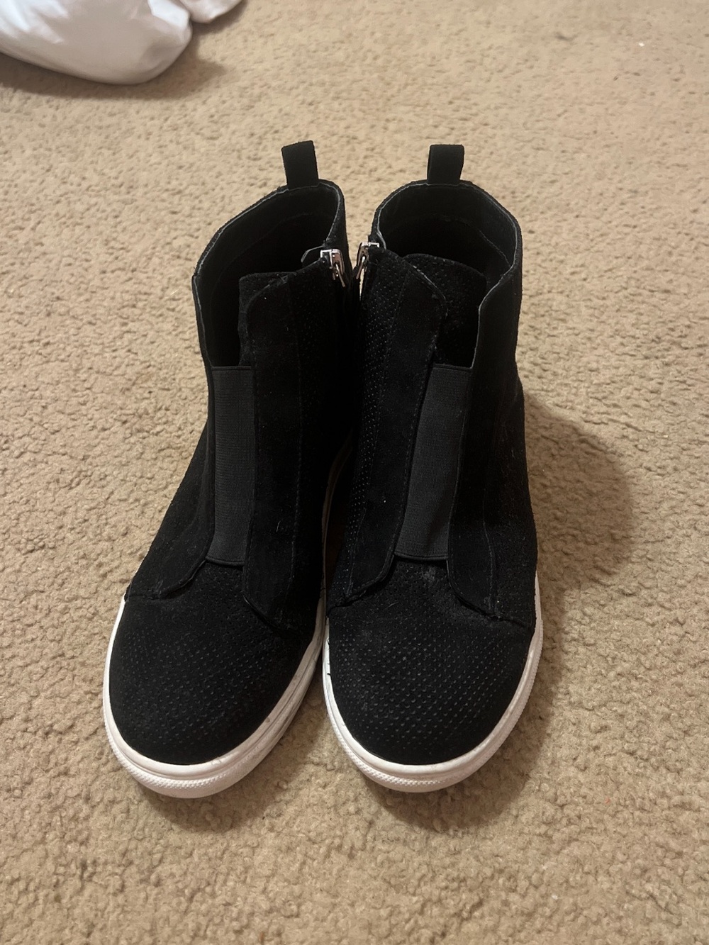 Black Suede High-Top Slip-On Sneakers with White Sole